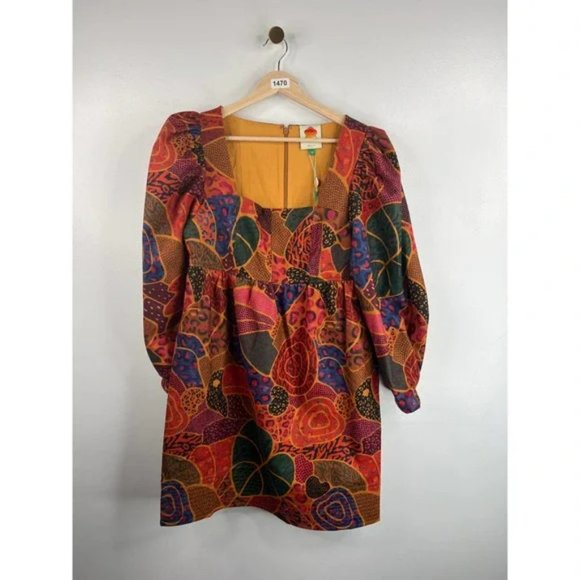 Farm Rio Hidden Animals Fleece Dress Empire Waist Women's Multi Size Medium NWT - Picture 2 of 7